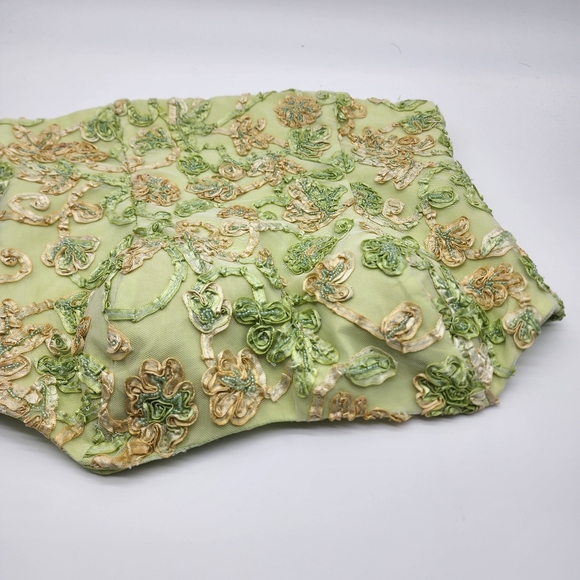 AusM Vintage Green Foral Beaded Bodice Corset Top - Picture 4 of 16